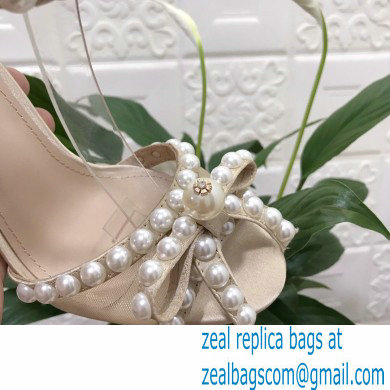 Dolce  &  Gabbana Heel 10.5cm Satin Sandals Beige with Pearl Application 2021